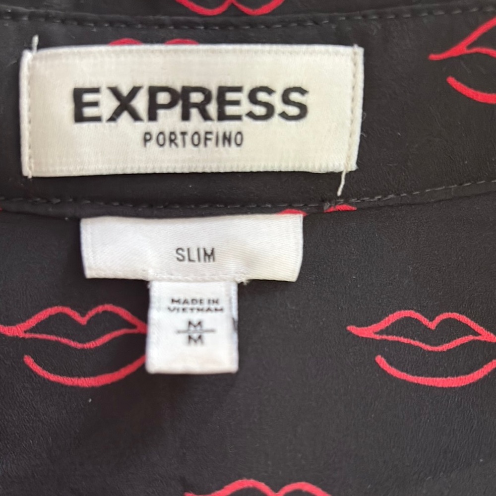 Express Portofino Slim Shirt with Red Lip Pattern - Picture 2 of 2